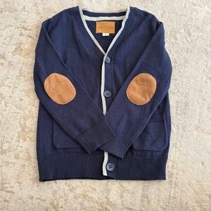 Hope & Henry size xxs Navy Blue Kids Cardigan with Tan Elbow Patches
